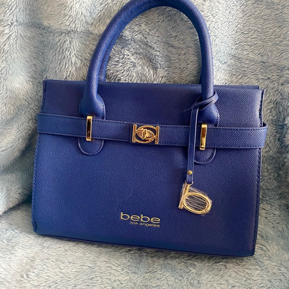 Bebe Royal Blue Satchel with Gold Accents